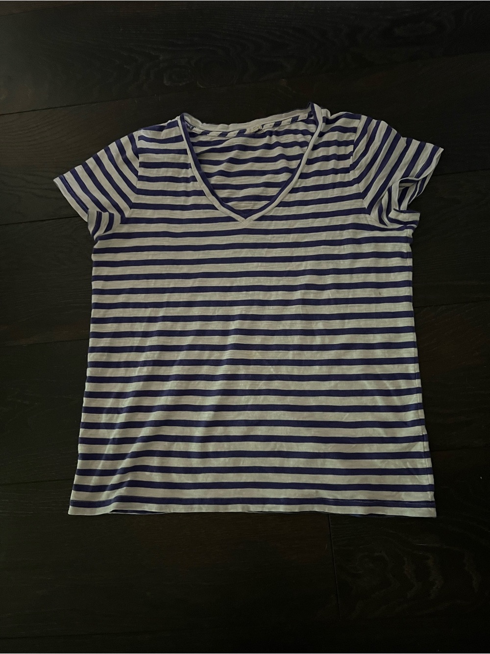 Classic Striped V-Neck Women's Tee in White and purple J Crew